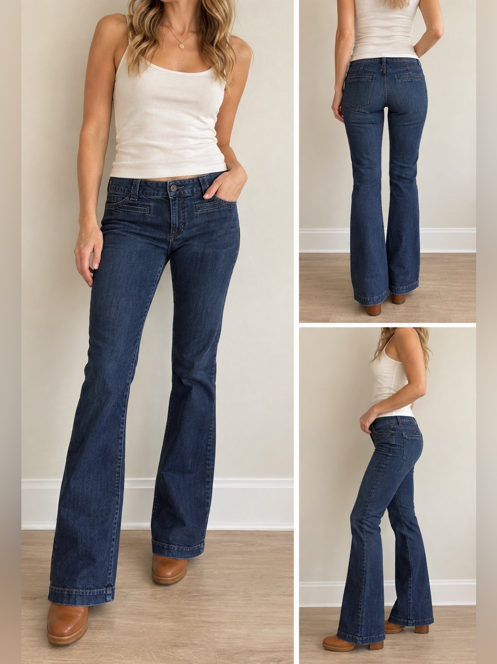 Mossimo 70’s style Premium Denim Bootcut Jeans Dark Wash Low Rise Stretch